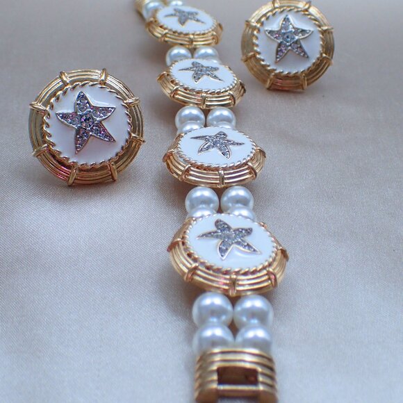 Starfish Rhinestone Bracelet and Clip on Earring Set by Butler - Picture 5 of 9